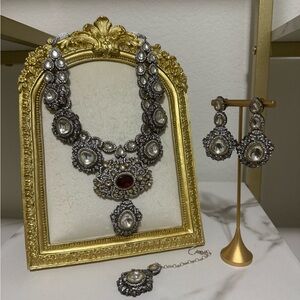 Elegant Silver and Red Jewelry Set